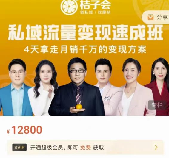 桔子会·私域流量变现速成班，4天拿走月销千万的变现方案 价值12800元-知创网
