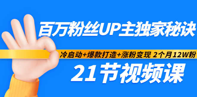 百万粉丝UP主独家秘诀：冷启动+爆款打造+涨粉变现2个月12W粉（21节视频课)-知创网