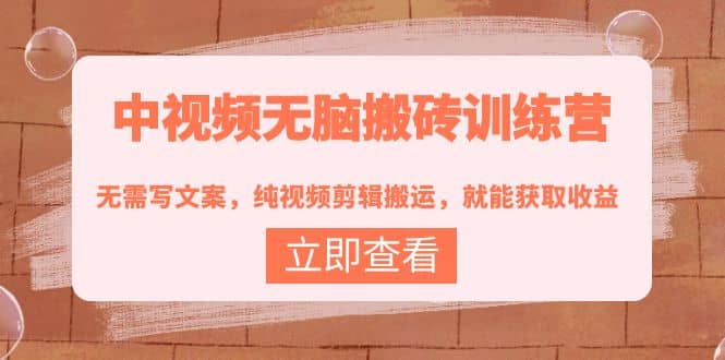 中视频无脑搬砖训练营：无需写文案，纯视频剪辑搬运，就能获取收益-知创网