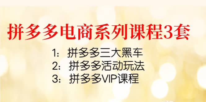 拼多多电商系列课程3套：拼多多三大黑车+拼多多活动玩法+拼多多VIP课程-知创网
