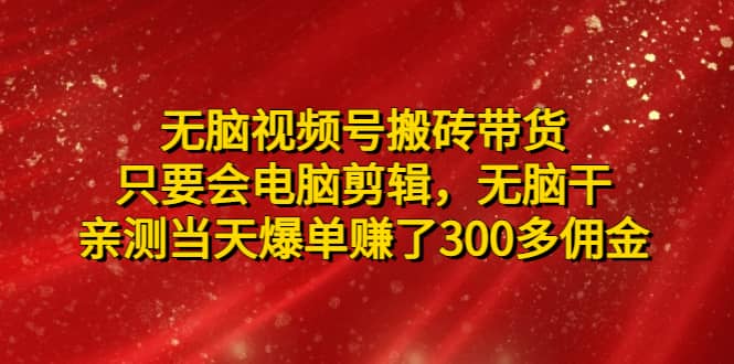 无脑视频号搬砖带货，只要会电脑剪辑，无脑干-知创网