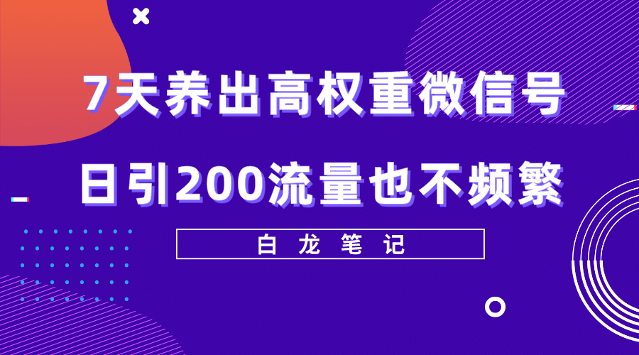 7天养出高权重微信号，日引200流量也不频繁，方法价值3680元-知创网