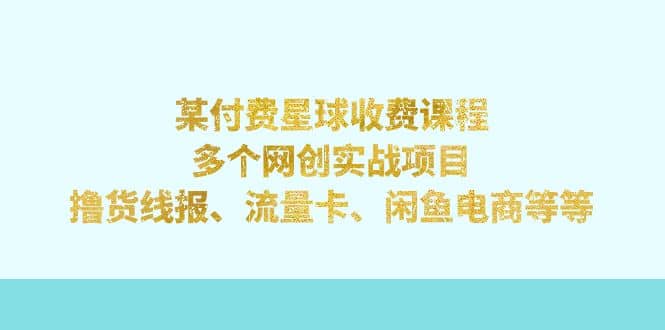 某付费星球课程：多个网创实战项目，撸货线报、流量卡、闲鱼电商等等-知创网