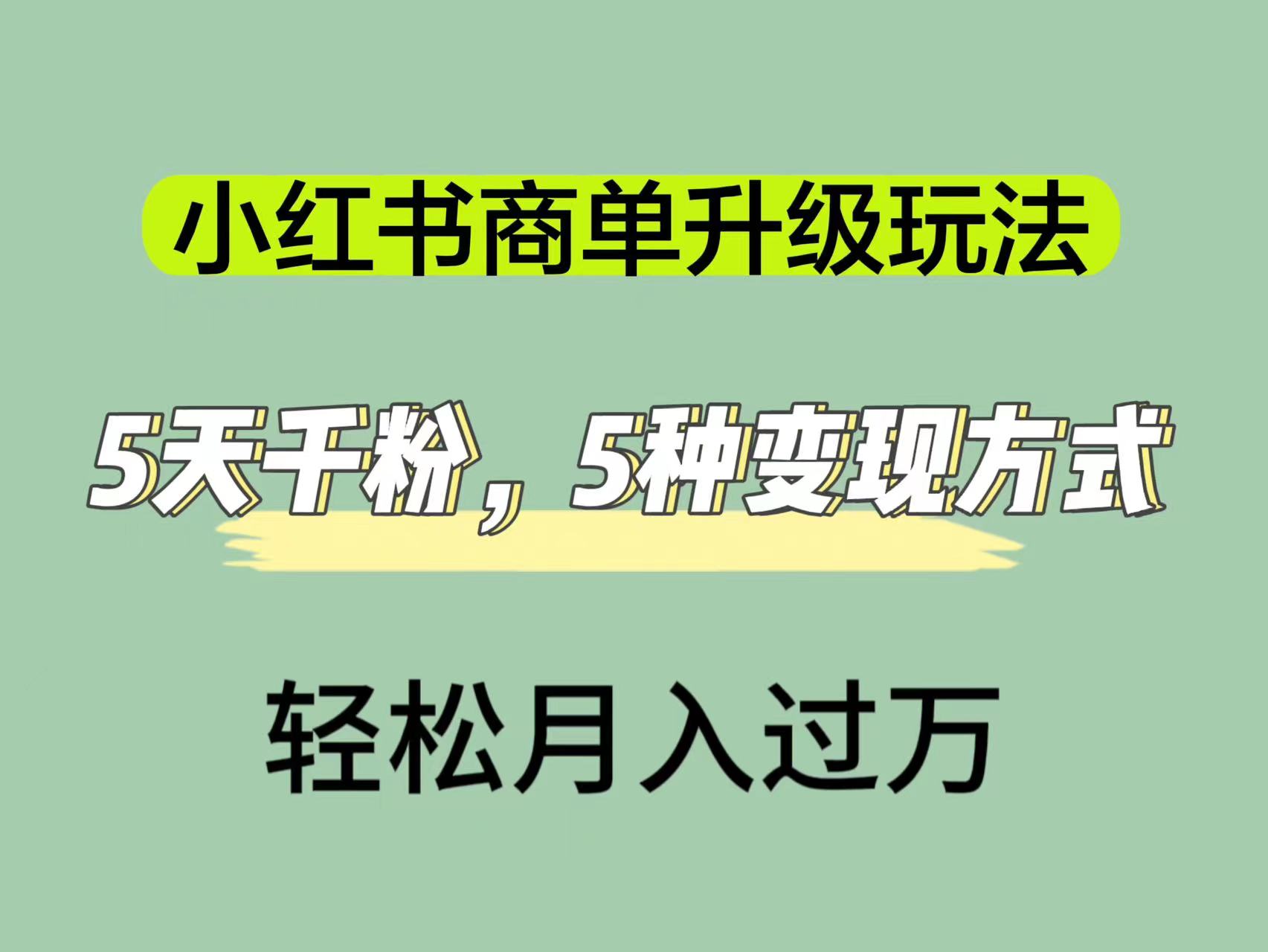 小红书商单升级玩法，5天千粉，5种变现渠道，轻松月入1万+-知创网