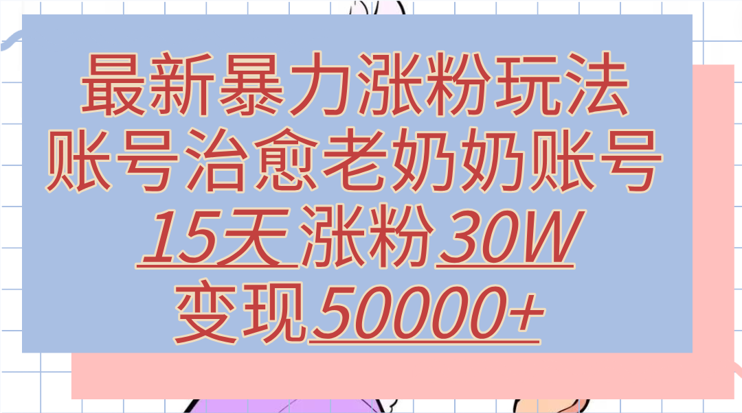 最新暴力涨粉玩法，治愈老奶奶账号，15天涨粉30W，变现50000+【揭秘】-知创网