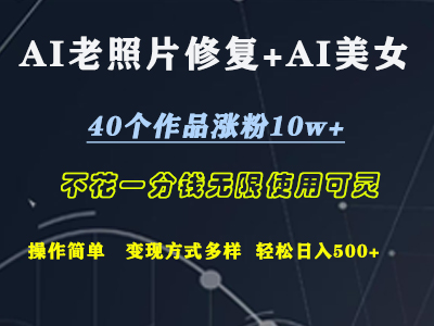 AI老照片修复+AI美女玩发  40个作品涨粉10w+  不花一分钱使用可灵  操作简单  变现方式多样话   轻松日去500+-知创网
