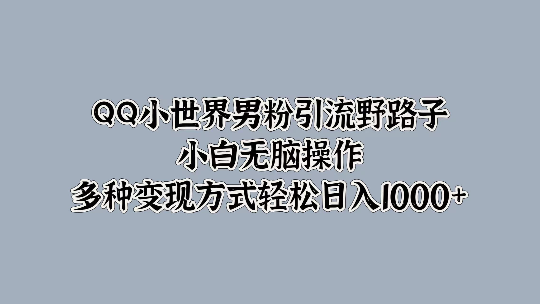 QQ小世界男粉引流野路子，小白无脑操作，多种变现方式轻松日入1000+-知创网