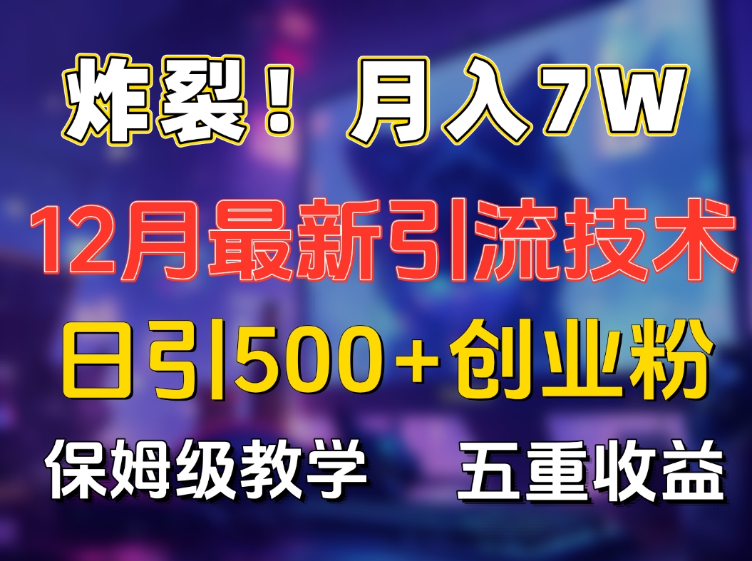 炸裂！月入7W+揭秘12月最新日引流500+精准创业粉，多重收益保姆级教学-知创网