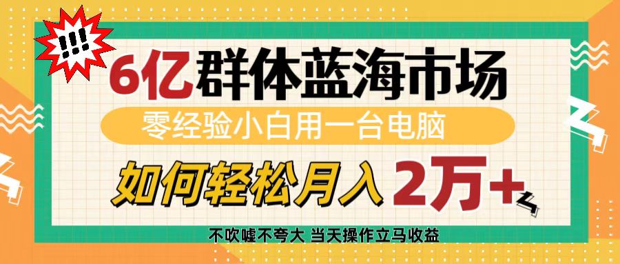 6亿群体蓝海市场，零经验小白用一台电脑，如何轻松月入2万+-知创网