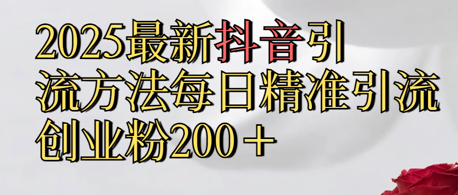 2025最新,抖音引流,方法每日精准引流创业粉300＋-知创网