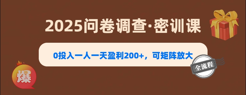 2025《问卷调查》0投入一人一天盈利200+，可矩阵放大-知创网