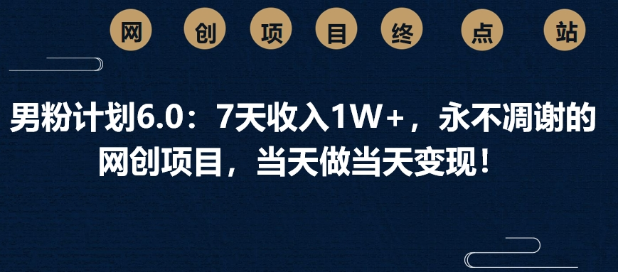 男粉计划6.0：7天收入1W+，永不凋谢的网创项目，当天做当天变现！-知创网