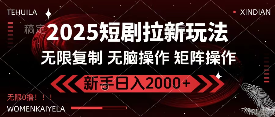 2025短剧拉新玩法，无需注册登录，无限0撸，无脑批量操作日入2000+-知创网