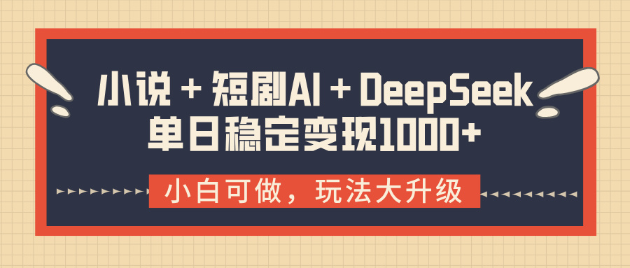 小说＋短剧AI＋DeepSeek结合变现，单日稳定变现1000+-知创网