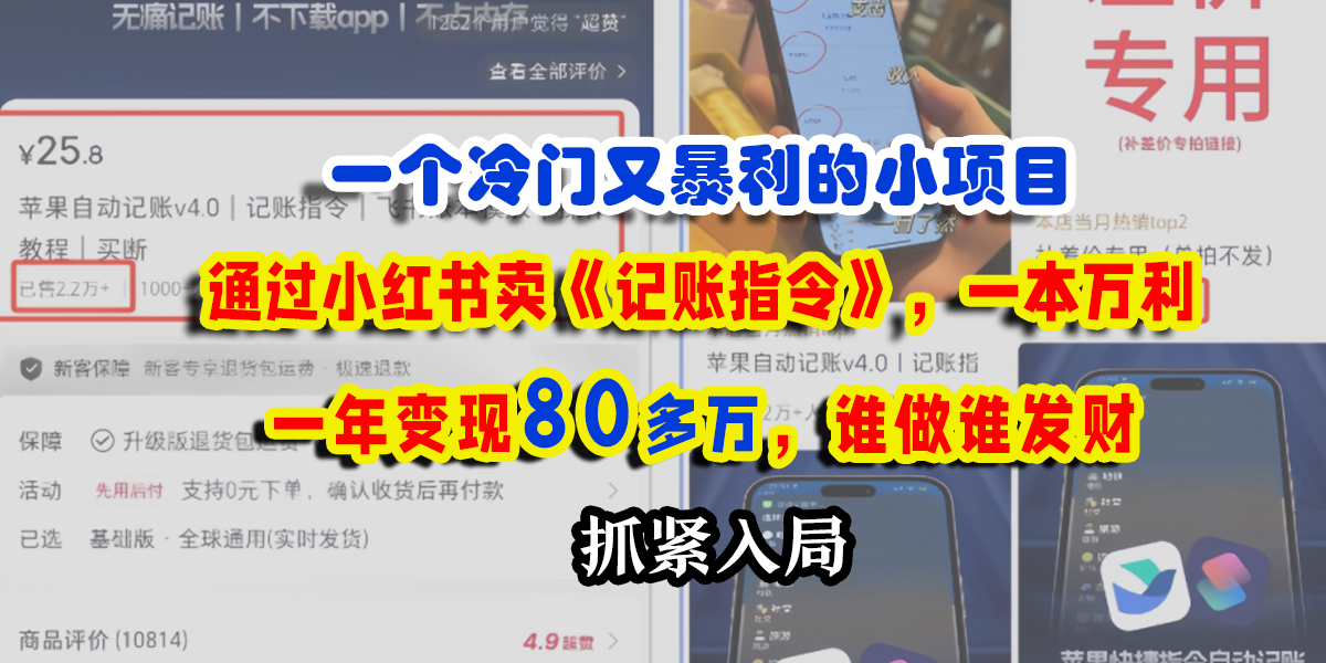 一个冷门又暴利的小项目，通过小红书卖《记账指令》，一本万利，一年变现80多万，谁做谁发财-知创网