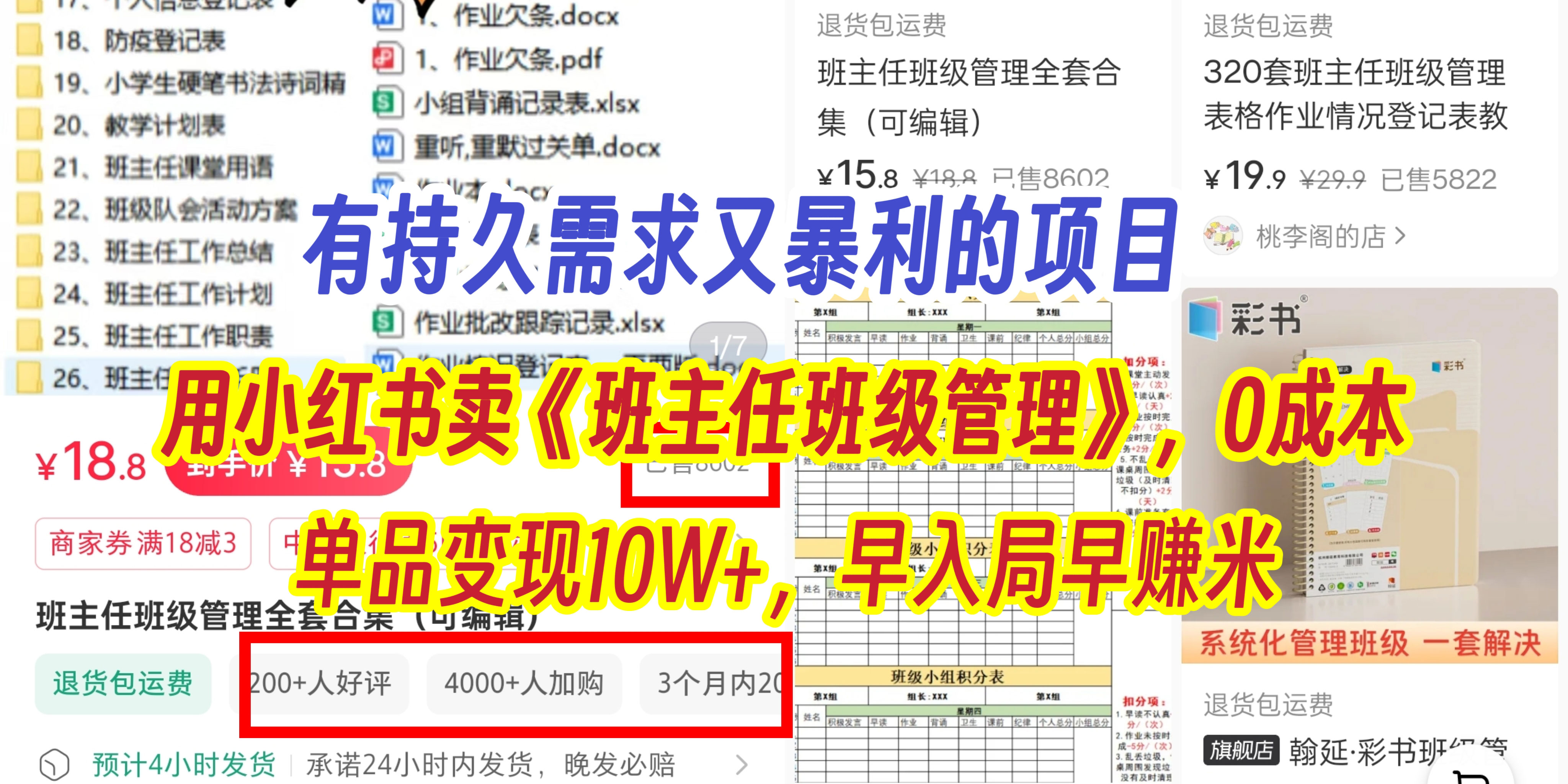 有持久需求的项目，通过小红书卖《班主任班级管理》，0成本，单品变现10W+,早入局早赚米-知创网