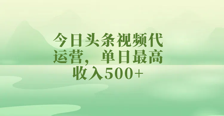 今日头条视频代运营，单日最高收入500+-知创网