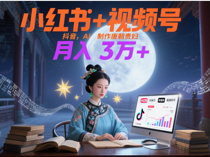 小红书+视频号+抖音，AI轻松制作唐朝贵妇IP，毒鸡汤、励志、减肥瘦身、养生赛道轻松切入，每天30分钟，轻松产出N条，月入3万+ -知创网