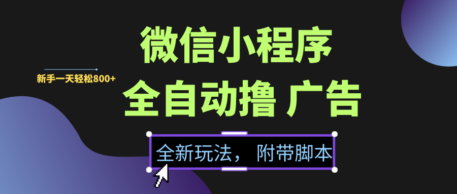 微信小程序挂机撸广告，全新玩法，新手一天轻松800+【附带脚本】-知创网
