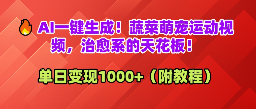 AI一键生成！蔬菜萌宠运动视频，治愈系的天花板！单日变现1000+（附教程）-知创网