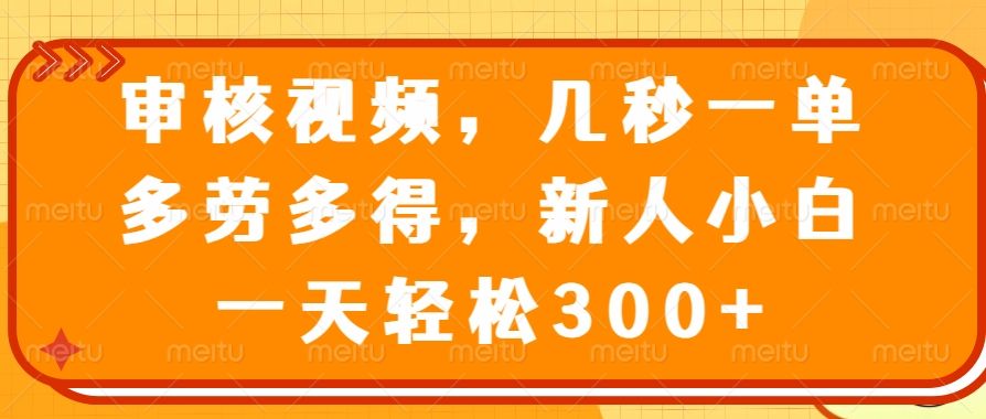 视频审核员，几秒一单，多劳多得，新人小白一天轻松300+-知创网