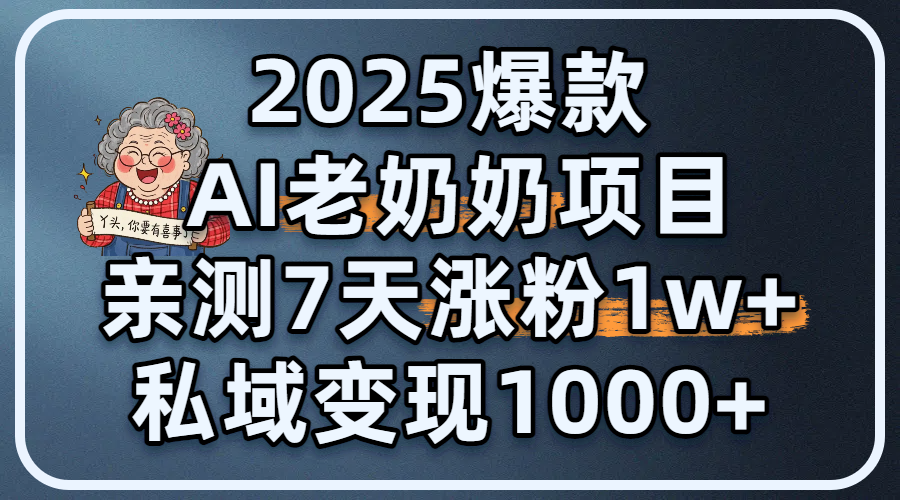 2025爆款 AI 老奶奶项目：亲测 7 天涨粉 1W+，私域变现 1000+-知创网
