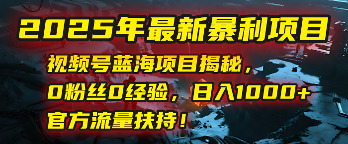 2025年最新暴利项目：视频号蓝海项目揭秘，0粉丝0经验，日入1000+，官方流量扶持！-知创网