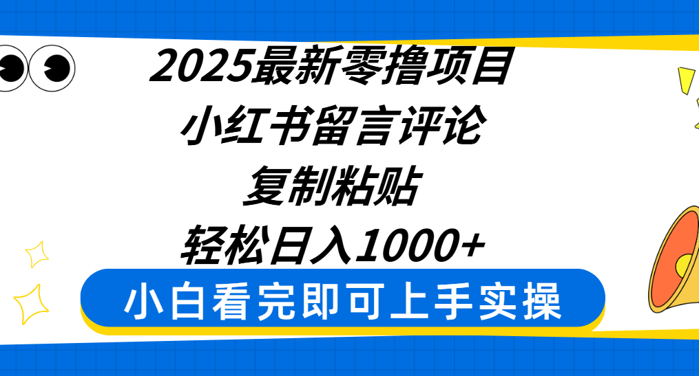 2025最新零撸项目，小红书留言评论，复制粘贴即可赚钱，轻松日入1000+-知创网