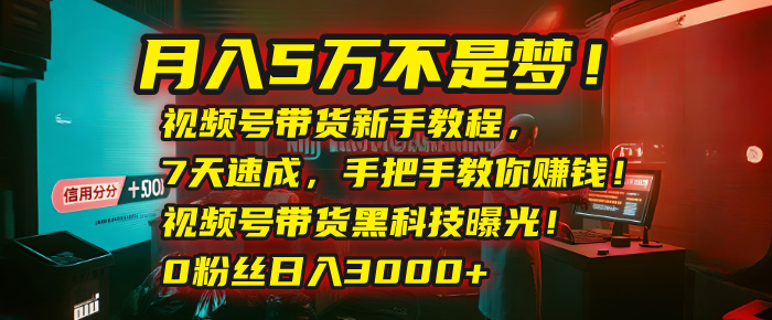 月入5万不是梦！视频号带货新手教程，7天速成，手把手教你赚钱！视频号带货黑科技曝光！0粉丝日入3000+-知创网
