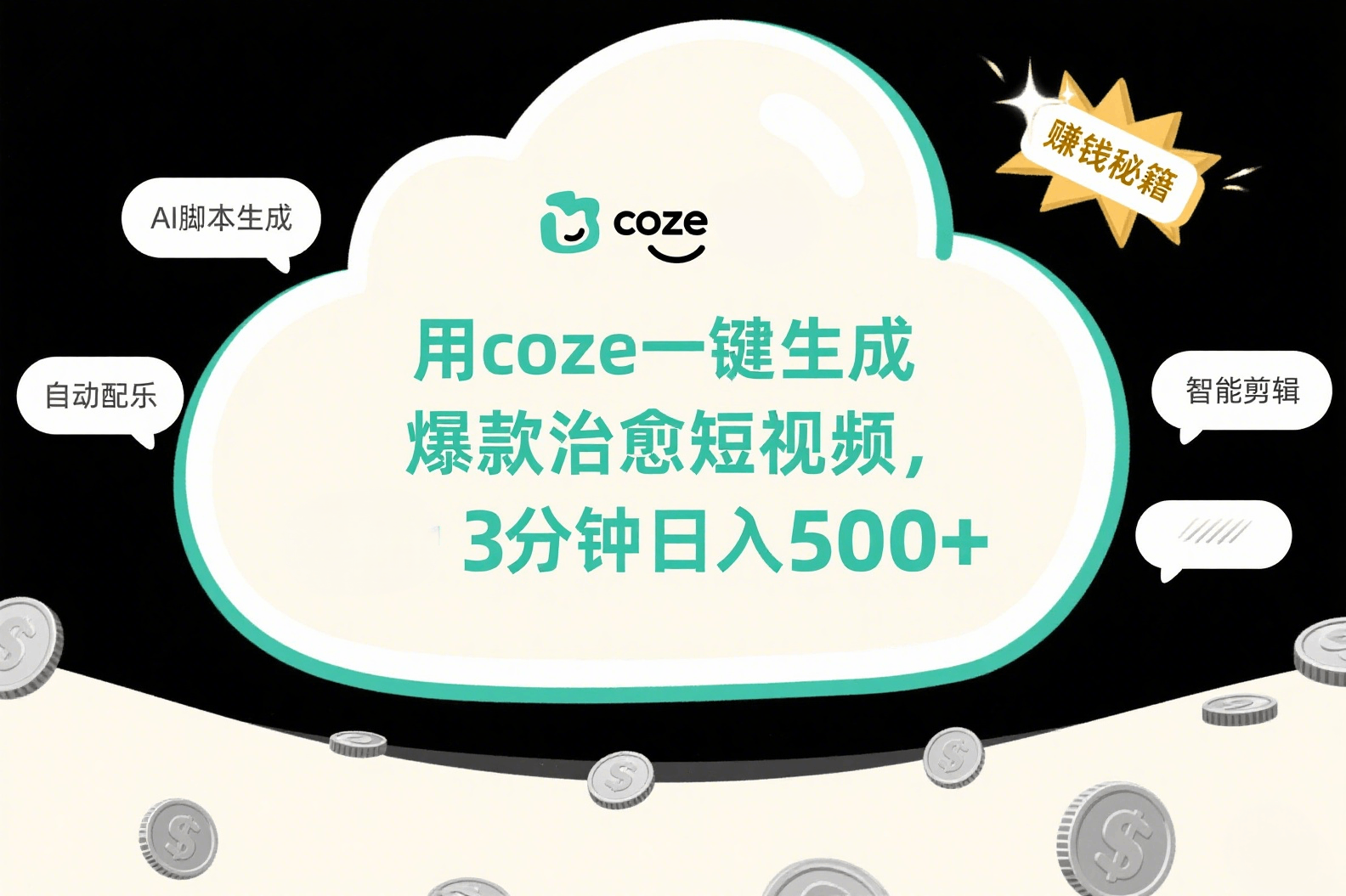 用coze一键生成爆款治愈短视频，3分钟日入500+-知创网