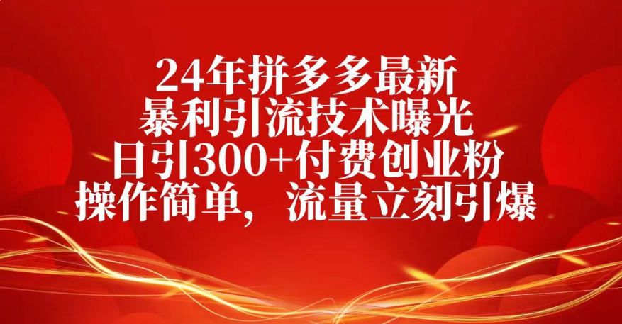 25年拼多多最新暴利引流技术曝光、日引300+付费创业粉操作简单，流量立刻引爆-知创网