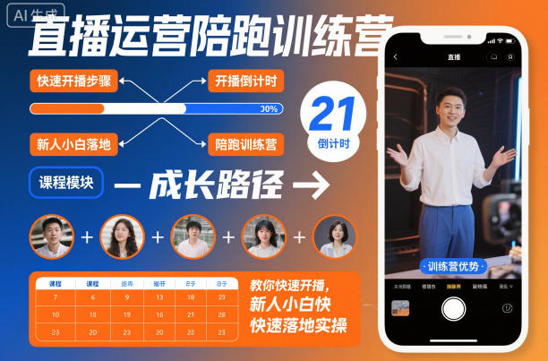 直播运营陪跑训练营，教你快速开播，新人小白快速落地实操-知创网