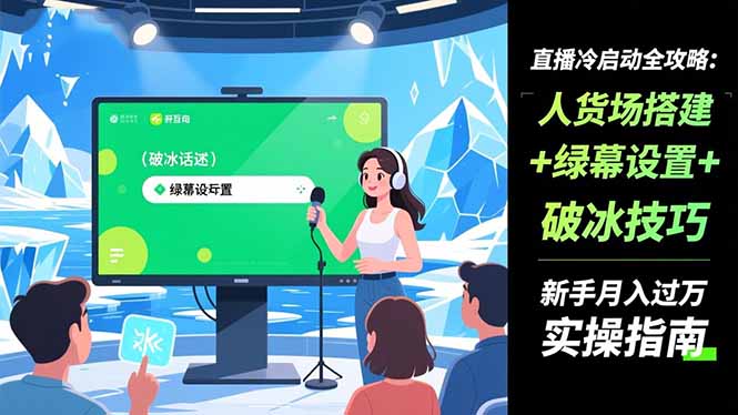 （16605期）直播冷启动全攻略:人货场搭建+绿幕设置+破冰技巧，新手月入过万实操指南-知创网