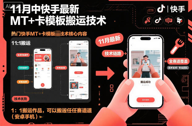 11月中快手最新MT+卡模板搬运技术，1：1搬运作品，可以搬运任何赛道（安卓手机）-知创网