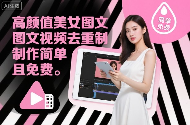 高颜值美女图文视频去重制作教学，制作简单且免费-知创网