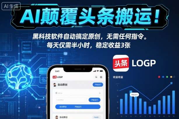 AI颠覆头条搬运！黑科技软件自动搞定原创，无需任何指令。每天仅需半小时，稳定收益3张【揭秘】-知创网