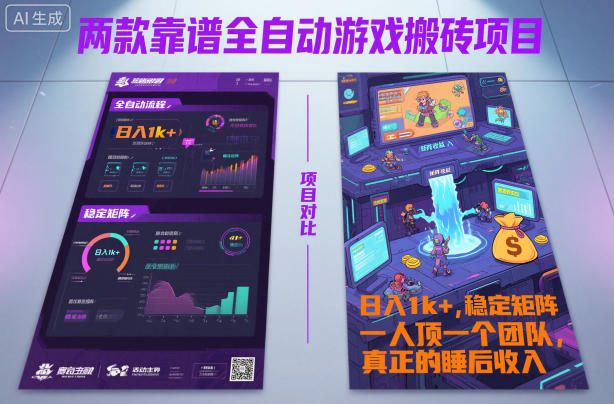 两款靠谱全自动游戏搬砖项目，日入1k+，稳定可矩阵，一人顶一个团队，真正的睡后收入【揭秘】-知创网