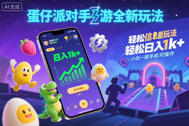 蛋仔派对手游全新玩法，轻松日入1k+，风口信息差玩法，当天见收益，小白一部手机可操作-知创网