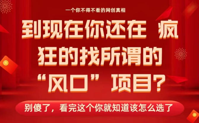 马上26年了，你还在找所谓的风口项目？别傻了，看完这个你全都懂了！【揭秘】-知创网