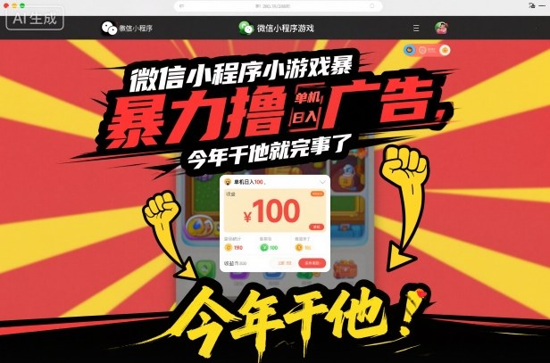 微信小程序小游戏暴力撸广告，单机日入100，今年干他就完事了-知创网