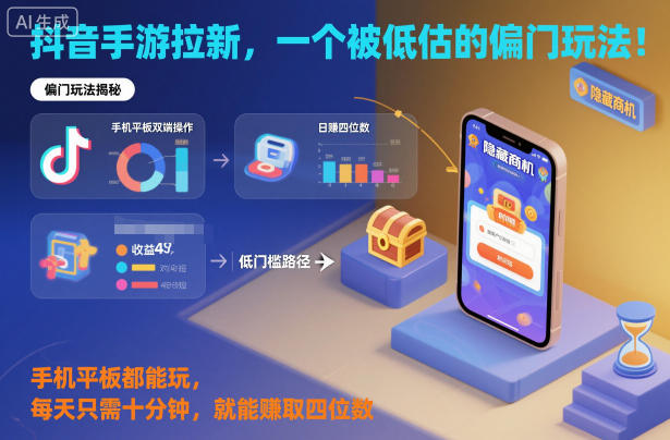 抖音手游拉新，一个被低估的偏门玩法！手机平板都能玩，每天只需十分钟，就能賺取四位数【揭秘】-知创网
