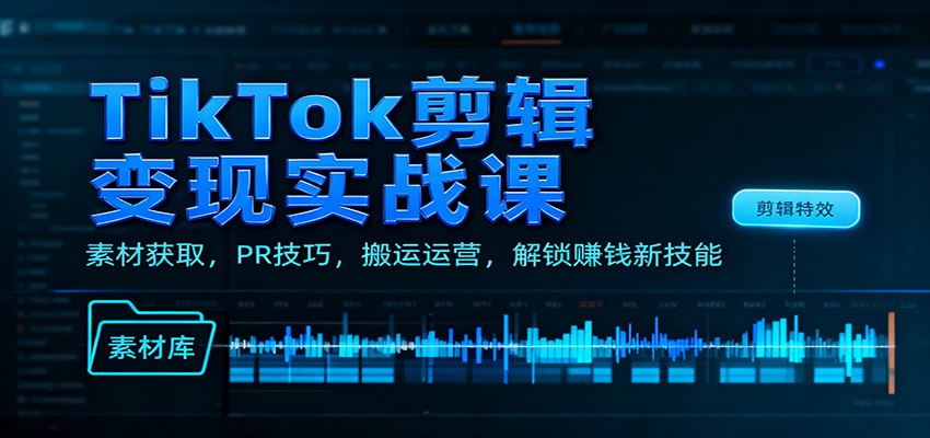 TikTok剪辑变现实战课：素材获取，PR技巧，搬运运营，解锁赚钱新技能-知创网