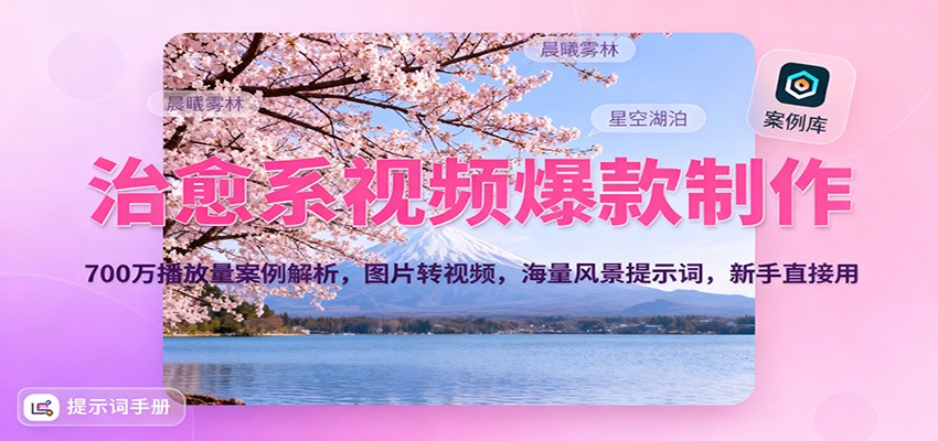 治愈系视频爆款制作，700万播放量案例解析，图片转视频，海量风景提示词，新手直接用-知创网