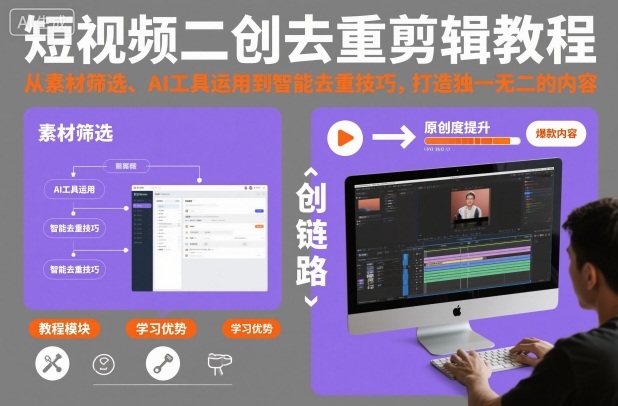 短视频二创去重剪辑教程，从素材筛选、AI工具运用到智能去重技巧，打造独一无二的内容-知创网