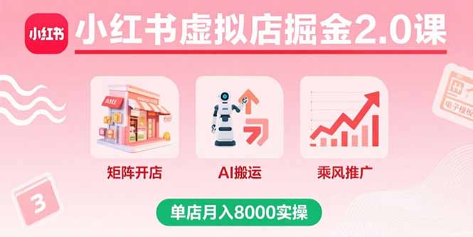 (15929期)小红书虚拟店掘金2.0课,矩阵开店+AI搬运+乘风推广,单店月入8000实操-知创网