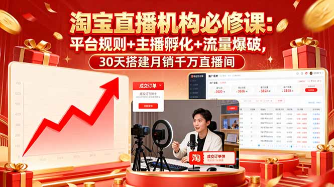 （16087期）淘宝直播机构必修课：平台规则/主播孵化/流量爆破,30天搭建月销千万直播间-知创网