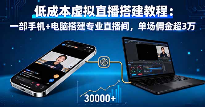 (16156期)低成本虚拟直播搭建教程:一部手机+电脑搭建专业直播间,单场佣金超3万-知创网
