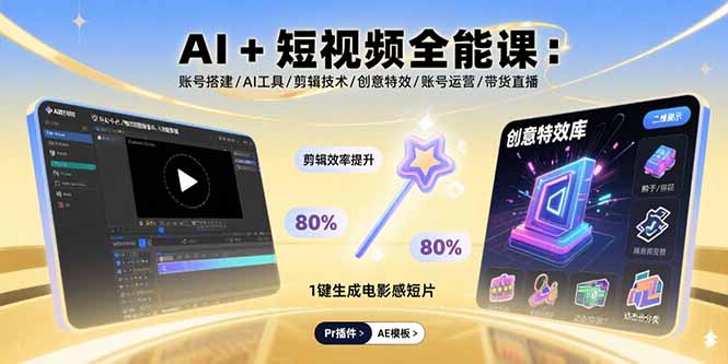 （15862期）AI+短视频全能课：账号搭建/AI工具/剪辑技术/创意特效/账号运营/带货直播-知创网