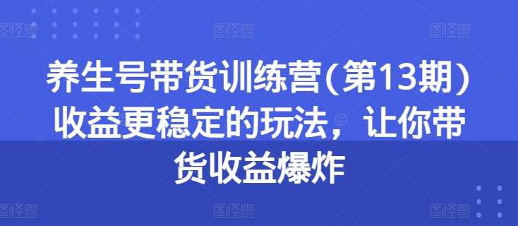 养生号带货训练营(第13期)收益更稳定的玩法，让你带货收益爆炸-知创网