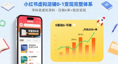 小红书虚拟店铺0-1变现完整体系:卖学科类虚拟资料,一天6张+,很稳定【已完结】-知创网